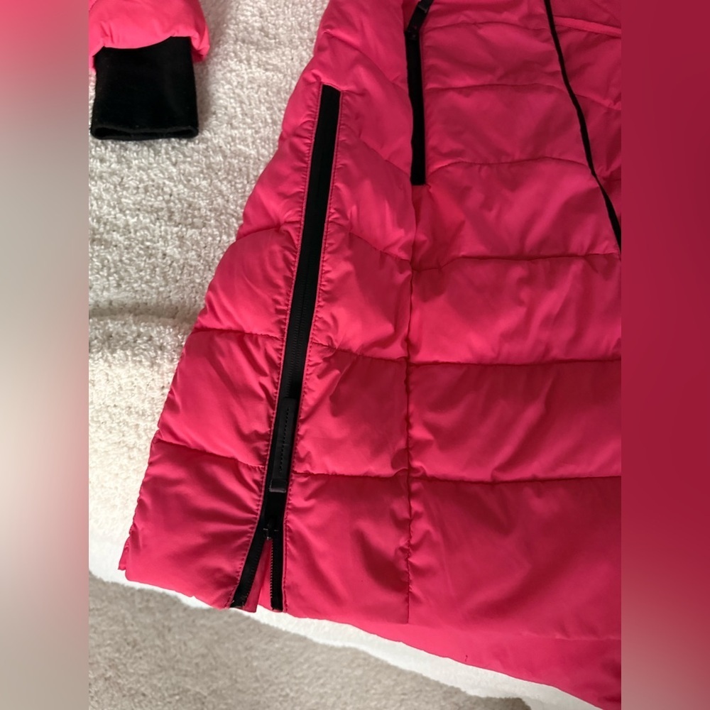 M&S ACTIVE Bright Pink Puffer Jacket Pink Long Puffer Coat With Detachable Hood - Picture 8 of 16